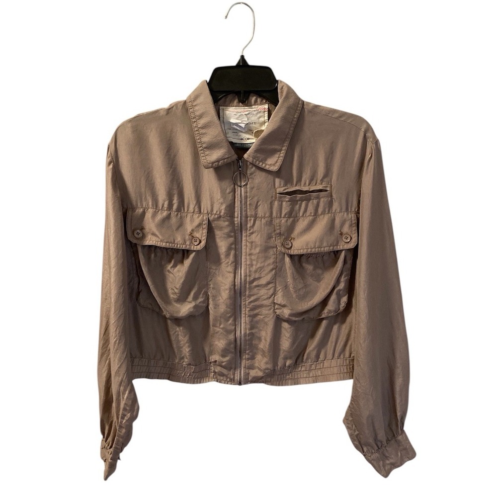 Cartonnier Anthropologie Pia Silk Bomber Jacket Zip Utility Size S Khaki Tan